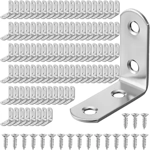 100 count L Shaped Bracket Corner Brace Stainless Steel Corner Bracket 90  Corner Heavy Right Bracket for Shelves Furniture Chair Drawer Cabinet with Screws 1.57 x 1.57 Inch