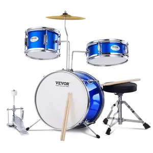 VEVOR Kids Drum Set, TikTokShopBlackFriday, 3-Piece, 14 in Beginner Drum Set with Adjustable Throne Cymbal Pedal Two Pairs of Drumsticks, 8'' Tom Drum 10'' Snare Drum 14'' Bass Drum, Starter Drum Kit for Child Kids, Blue