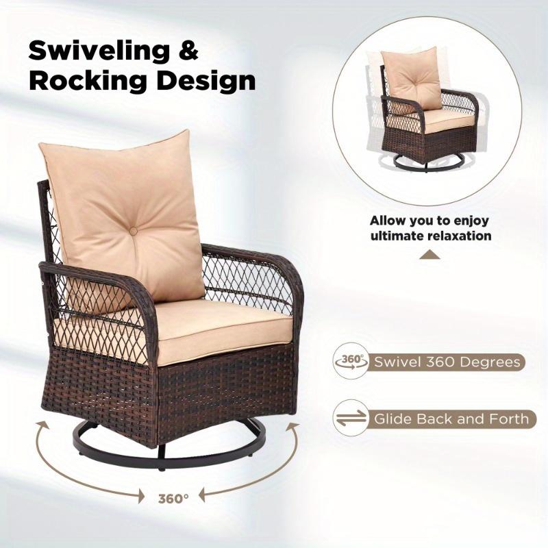 3-Piece Rattan Bistro Set, Patio Furniture Set with 360° Swivel Chairs & Tempered Glass Table, Ideal for Patio, Garden, Beige