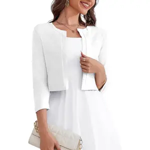 Women's 3/4 Sleeve Open Front Knit Cropped Bolero Shrug Cardigan Sweater for Women S-XL