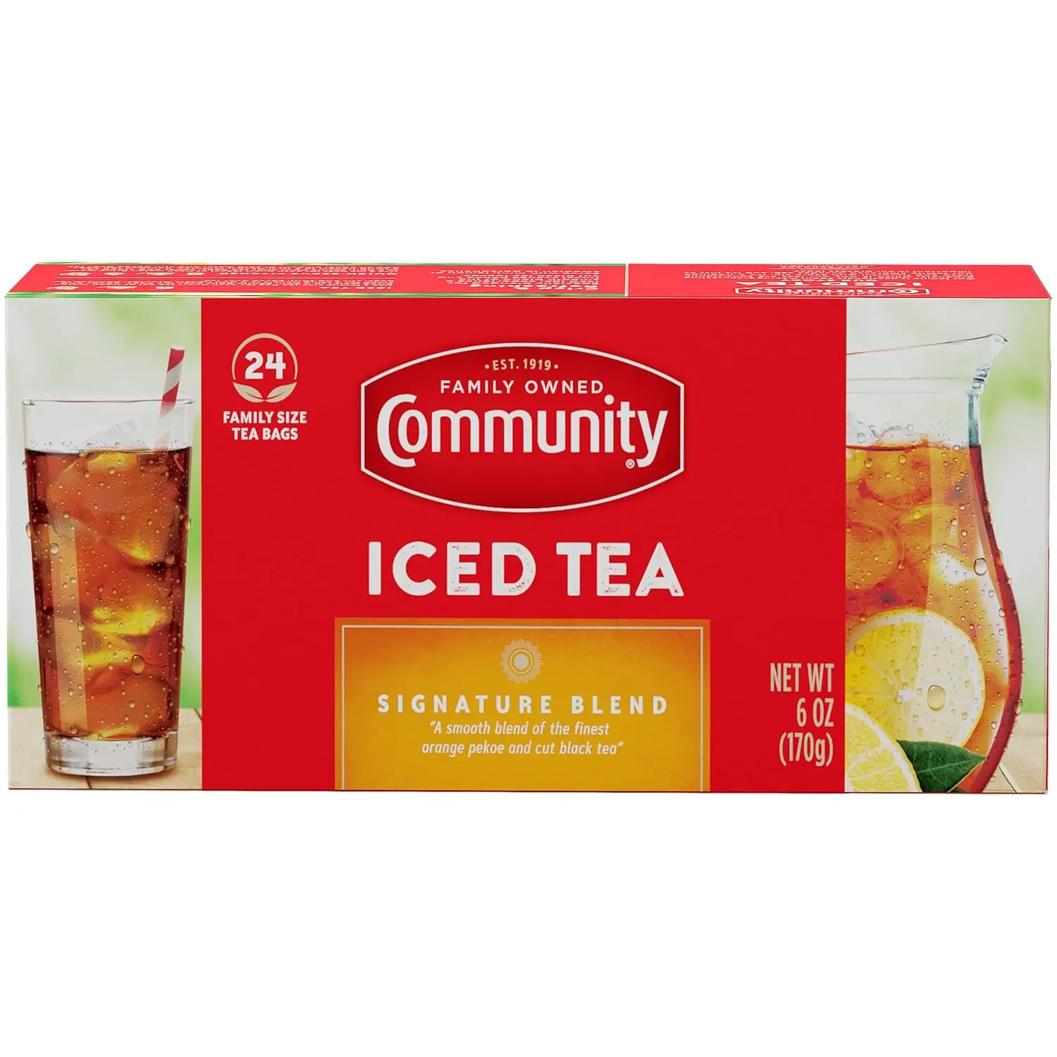Community Coffee Signature Iced Tea, 24 Family Size Tea Bags, Count Box (Pack of 1)