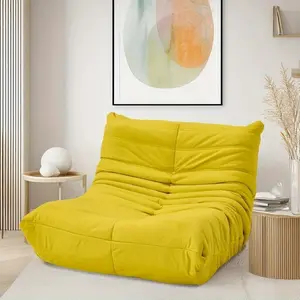 Faux Leather Togo Bean Bag Chair with 28D Memory Foam, Lightweight Floor Sofa, Easy to Clean & Portable, Yellow/Orange/ Gray