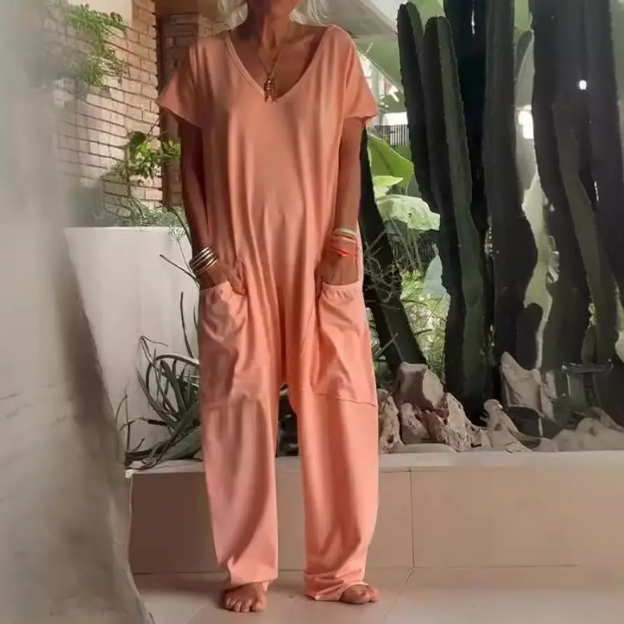 2026 Oversized Women's Harem Jumpsuit, Bohemian Style One-Piece Romper, Casual Fashion With Side Pockets, Spring & Summer Wear.