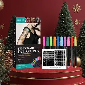 DIY Temporary Tattoo Pen Set, 10pcs Multipurpose Body Paint Pen & 2 Counts Tattoo Templates, Body Art Painting Pen for Women & Men, Christmas, Christmas Gift