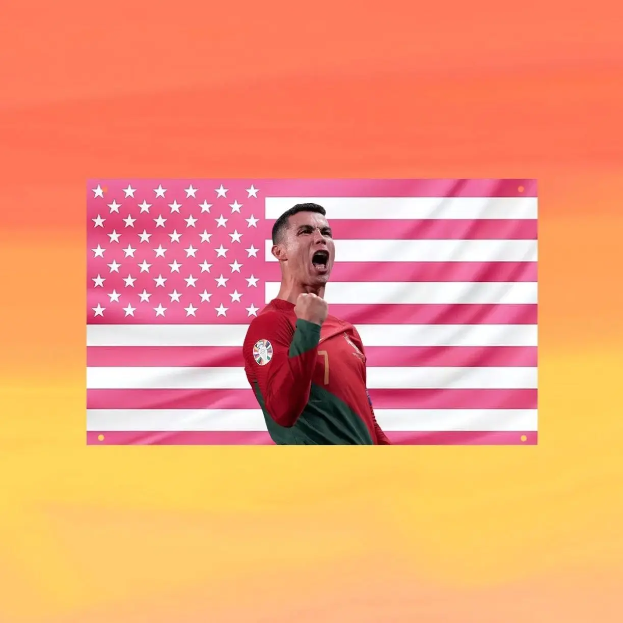 Cristiano Ronaldo Pink US Wall Tapestry Flag, Football Wall Art, Soccer Bedroom Decor, Sports Fan Banner