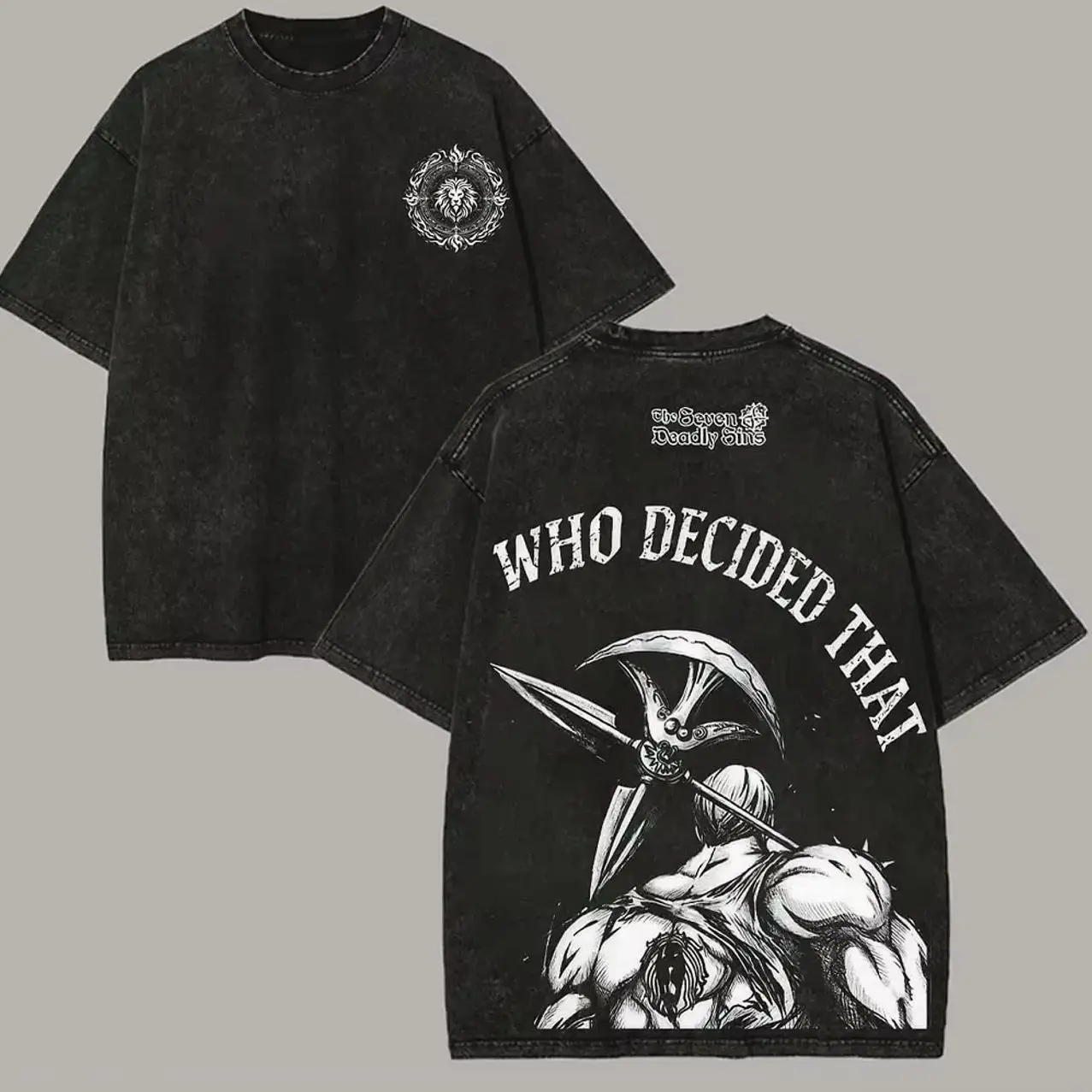 Escanor The Seven Deadly Sins T-shirt For Men's Clothing Vintage Washed Oversized T Shirt Short Sleeve Soft Cotton Tees Tops B