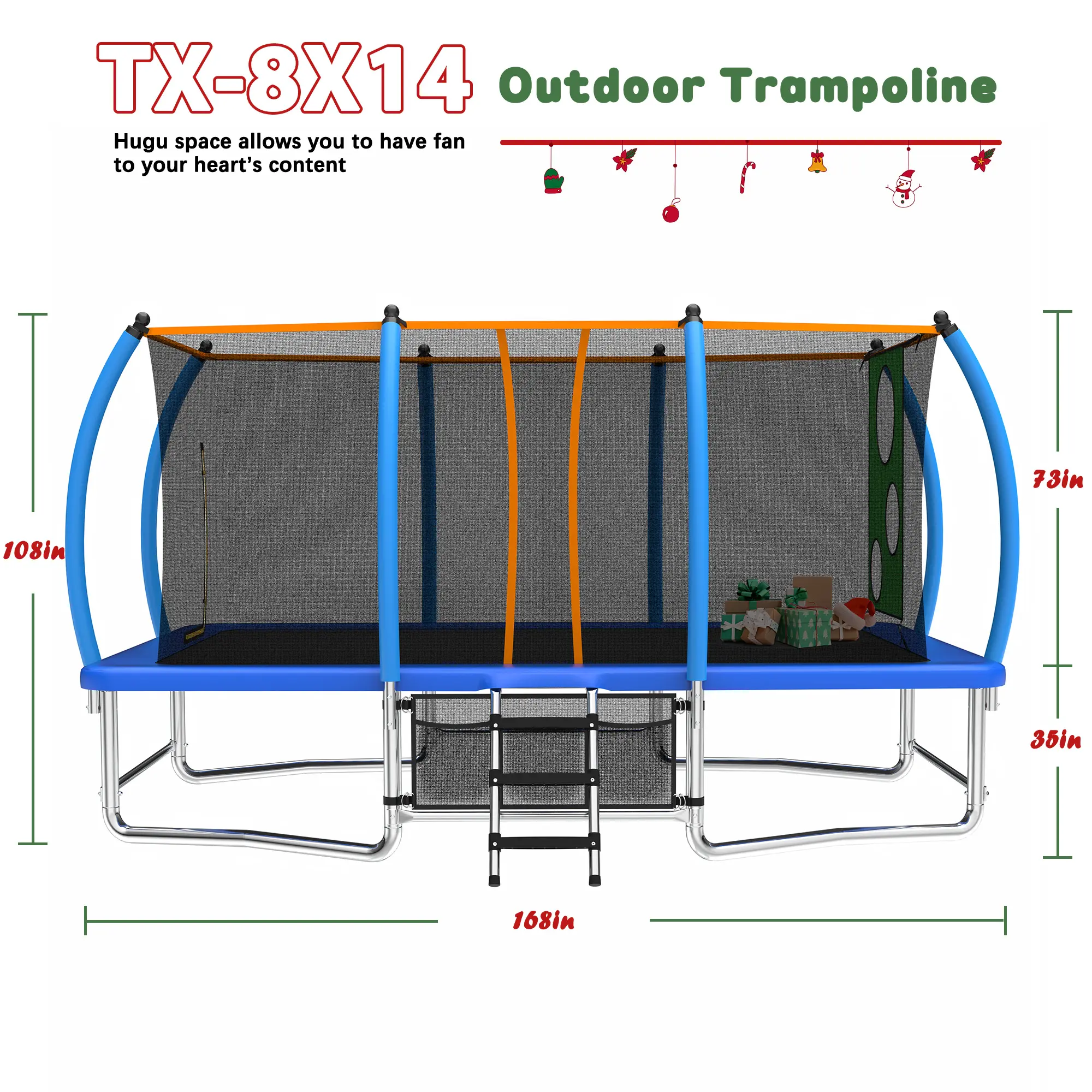 MERSCOSPORTS 8x14ft Rectangle Exercise Trampoline for Kids Outdoor Play, 360° Safety Enclosure Net, Sturdy Construction, 98 Springs, 1760Lbs Load Capacity, Easy Assembly, W/ Additional Accessories,summerwins