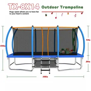 Mersco 8x14ft Rectangle Trampoline for Kids & Adults with 360° Safety Net, 98 Springs, & 1760Lbs Load Capacity for Outdoor Fun & Exercise