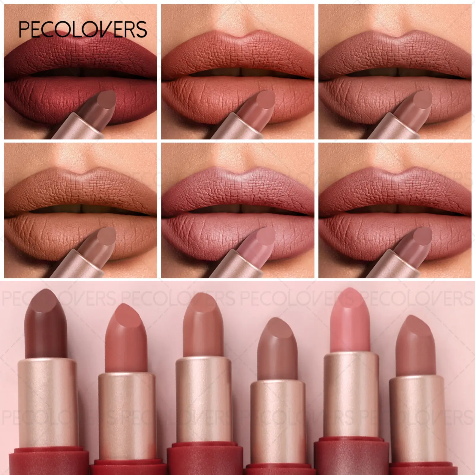 6pcs/set Velvet Nude Lipstick, Available in A Variety of Colors, Suitable for Autumn and Winter, Highly Pigmented, Moisturizing, Non-drying, Hydrate, Ideal Holiday Gift Choice, Lip Kit