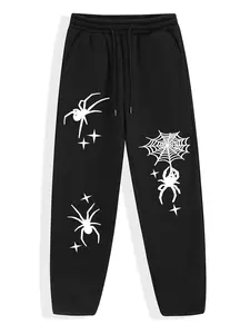 Spider Print Elastic Waist Drawstring Jogger Pants, Stretchy Casual Street Vintage Style, Fashion Lover Outdoor Wear, Men's Sweatpants