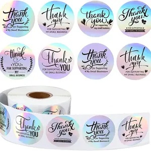 500Pcs 1" Thank You Stickers for Supporting Small Businesses Holographic Vinyl Round Labels Scrapbook Materials Self Adhesive Decorative