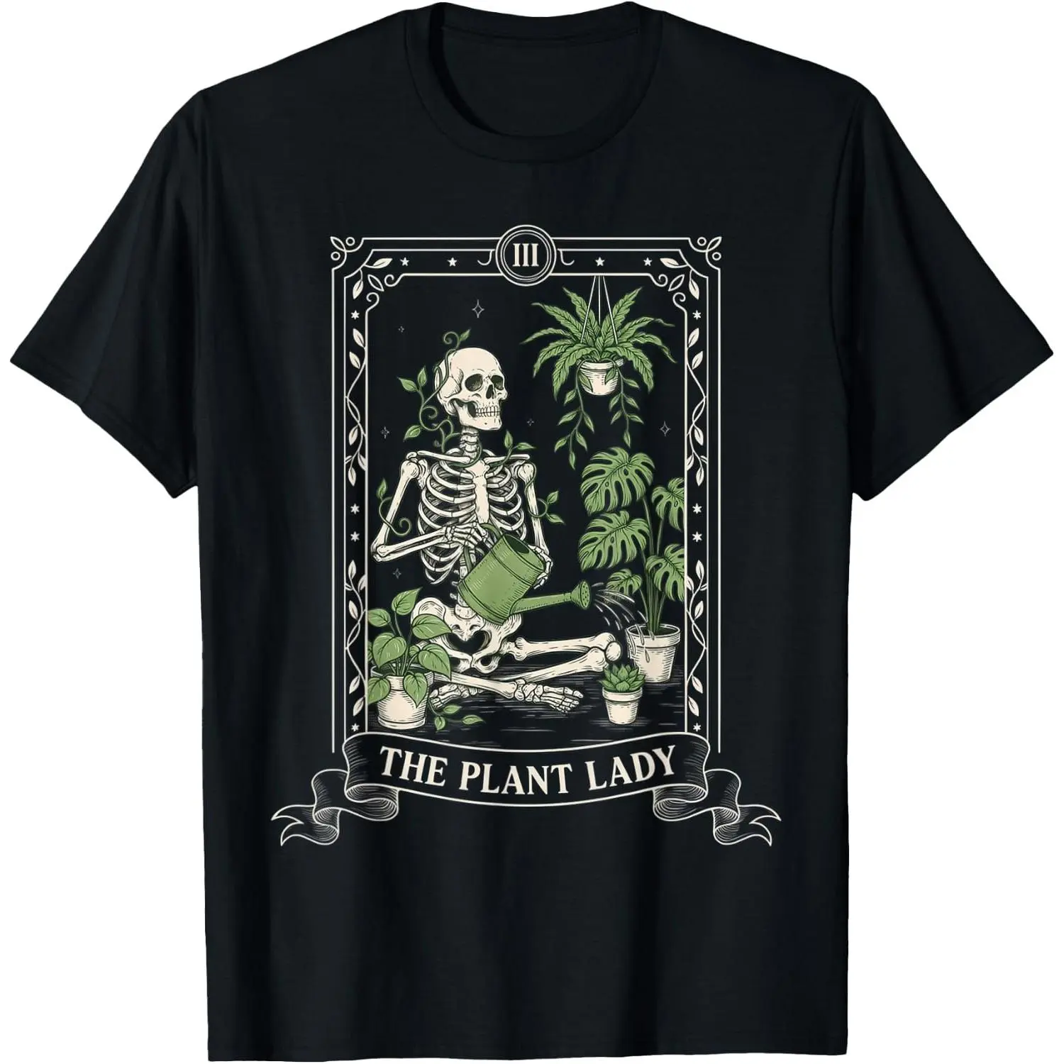 100% Cotton Gothic Tarot Skeleton Plant Lover Gardening The Plant Lady T-Shirt