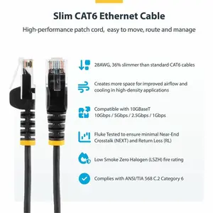 StarTech.com 6 in CAT6 Cable - Slim CAT6 Patch Cord - Gray Snagless RJ45 Connectors - Gigabit Ethernet Cable - 28 AWG - LSZH (N6PAT6INGRS)