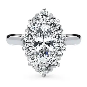 Navette Halo Art Deco CZ Ring in Sterling Silver