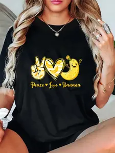 100% Cotton Unisex Peace Love Bananas Fresh Banana Fruit Lover Men Women Round Neck Short Sleeve T-Shirt Women's Men Graphic Tee