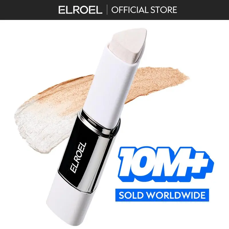 [ELROEL Official Store] ELROEL Blanc Cover Cream Stick V White - Korean Color-Changing Foundation Stick with Volufiline - Medium to Full Coverage Dewy Finish Base Makeup - Dual-Ended with Detachable Brush (13g, 0.04 oz)