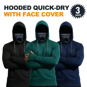 [Quick-Dry Hoodies] 3-Piece Men's Quick-Dry Breathable Hoodies with Face Coverings Long-Sleeve T-Shirts - Spring/Fall Compression Sports Tops - Quick Dry Compression Fishing Shirts Long Sleeve Outdoor Work Tactical Hiking Gear Athletic Fashion