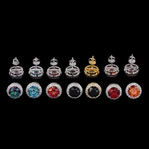 Circle Colored Halo Stud Earrings Lab Diamond – 14k Gold