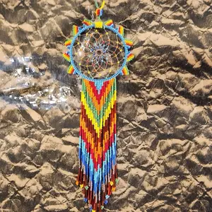 Huichol Dreamcatcher Maxi Beaded Multicolor Wall Hanging Decor $19.99