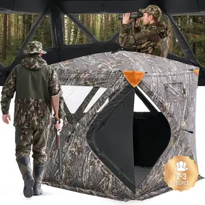 VEVOR Hunting Blind, 270 Ground Blind, 2-3 Person Pop Up Deer Blind for Hunting with Carrying Bag, Portable Resilient Hunting Tent, 3 Horizontal Windows for Turkey and Deer Hunting