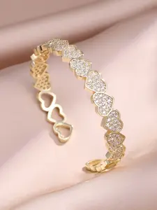 Women's Elegant Rhinestone Heart Cuff Bracelet, Oxidized Zirconia Open-End Design, Copper Chain, All Seasons Casual Accessory Gift, Heart Shaped Bracelet, Jewelry Bracelet