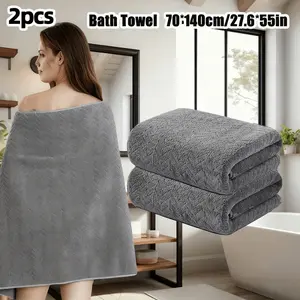 2pcs Soft Comfortable Ultra-Fine Fiber Bath Towels, Microfiber Towels, Good Moisture Absorption Quick Drying, Multiple Colors Washable for Bathroom Hotels Camping Saunas