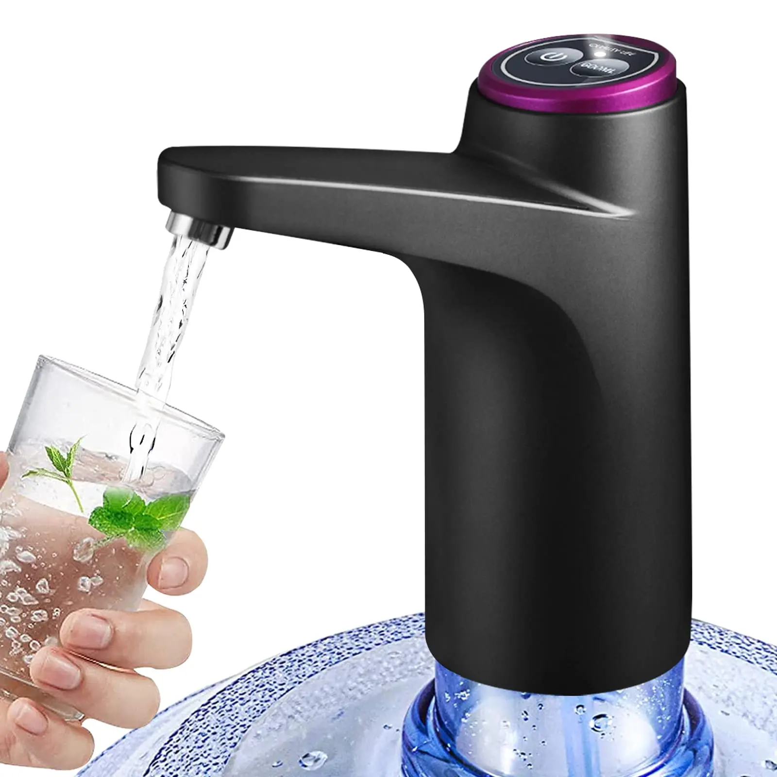 Compact ABS Plastic Automatic Electric Water Dispenser Pump (600ml, Built-in Battery) for 2-5 Gal Bottles, USB-Rechargeable Portable Pump with LED Indicator, Home & Outdoor Camping Use
