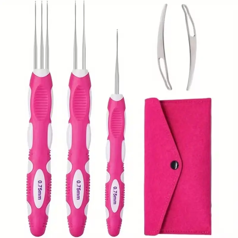 3pcs 0.75mm Crochet Hooks, with Ergonomic Handle, Dreadlocks Crochet Hair Set, Braid Hair Locking Tool, with a Storage Bag, Including 1 Hook, 2 Hooks, 3 Hooks, and 2 Latch Hooks, Gift for Christmas, Halloween Party summerwins