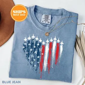 Comfort Colors Patriotic Jet Heart Shirt, America 250th Anniversary Shirt, USA Shirt, 4th Of July Shirt, Independence Day Shirt