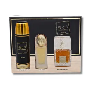 LATTAFA KHAMRAH GIFT SET EAU DE PARFUM 3.4FL.OZ, BODY SPRAY6.67FL.OZ & HAIR MIST lattafa khamrah