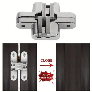 4 Pack Classic Style Zinc Alloy Invisible Hinges, 180 Degree Swing Metal Hidden Hinges, Polished Flush Mount for Wooden Box, Cabinet Door, Front Door