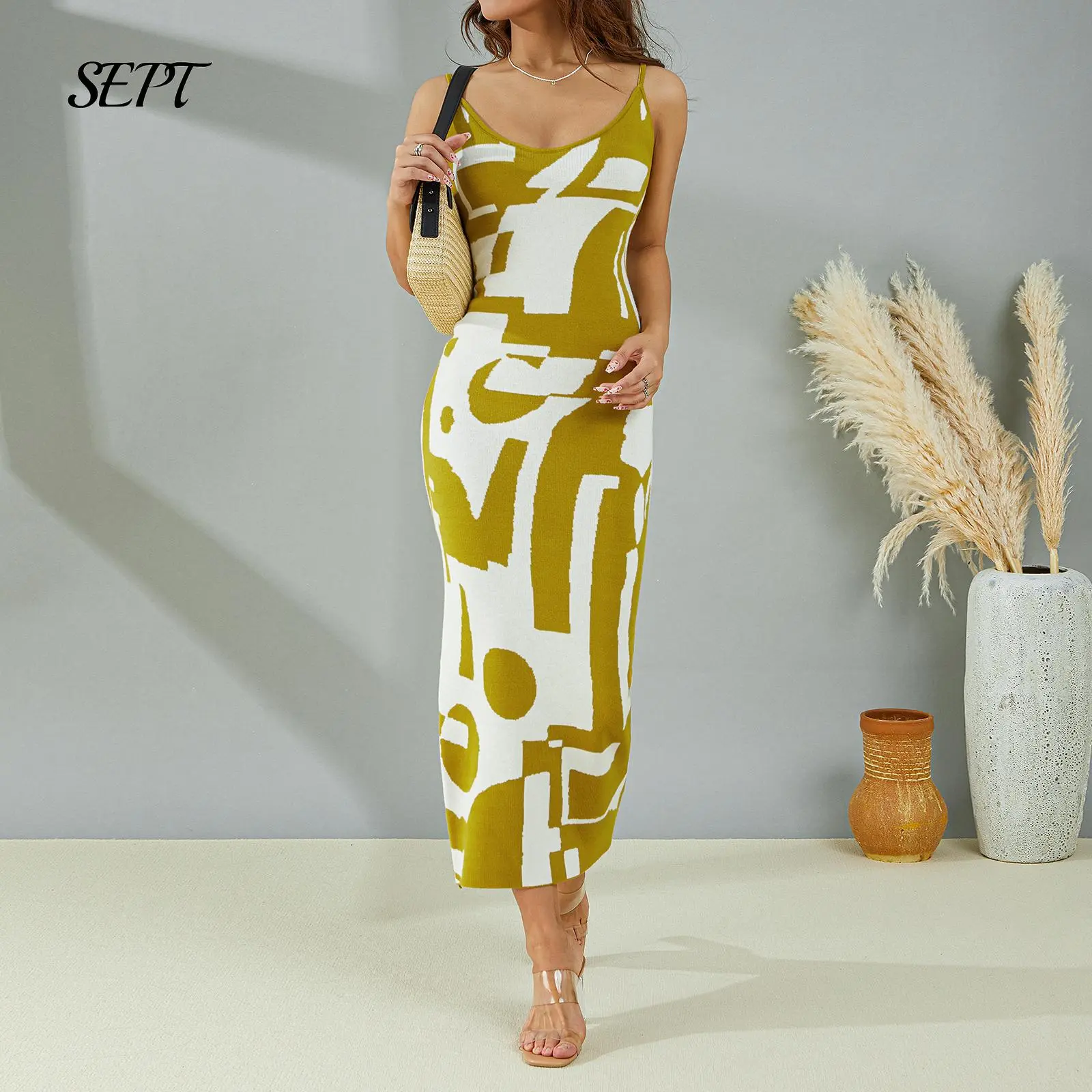 Sexy Knit Bodycon Dress for Women Sleeveless Spaghetti Strap Cut Out Maxi Dress Backless Y2K Summer Beach Dresses