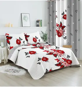 Cozy Bedroom Decor Red Butterfly Peony 4-Piece Bedding Set 100% Bamboo Duvet Cover with 18" Deep Pocket Sheet Wrinkle Fade Resistant Ultra Soft Microfiber Queen King Size Machine Washable Comfort