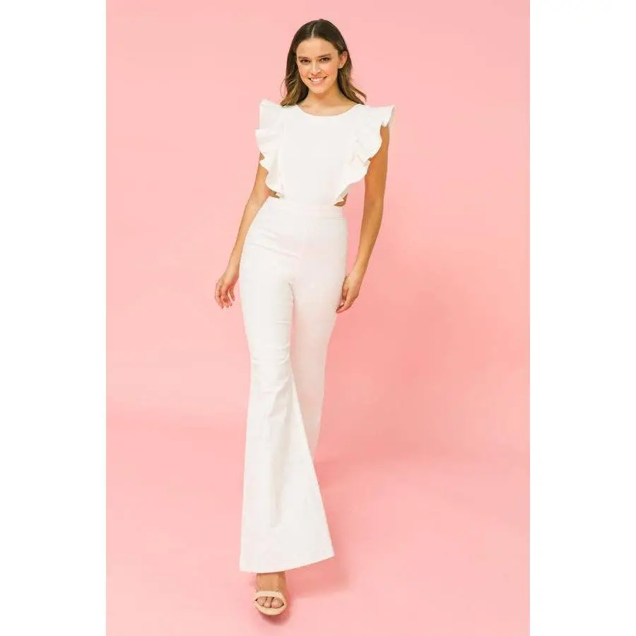 FLYING TOMATO - Flared stretch denim jumpsuit -JP5030