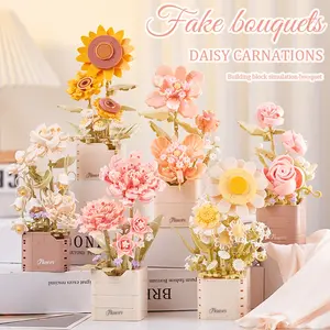 Creative Flower Bouquet Set, Fun Building Blocks, Forever Flowers Jasmine Carnations Roses, Ideal Gift for Adults, Decorative Flowers, Home Decoration Bouquet, Christmas Halloween Easter DIY Handmade Holiday Gifts
