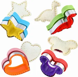 Sandwich Cutter and Sealer Set, 4 Pcs Bread Sandwich Decruster Pancake Maker DIY Cookie Cutters for Kids Bento, Heart Dinosaur Star Mouse Shapes Mold