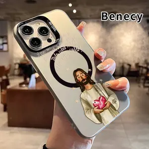 Magnetic Phone Case for iPhone 15 16 14 Pro Max 13 12 11 XR XS Plus Christian Artistic Imagery Anti-Scratch Military-Grade Drop Protection Slim Cover Smartphone Casing