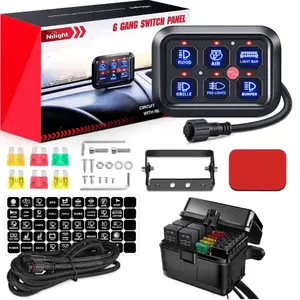 Nilight 6-Gang Multifunction Blue Rocker Switch Panel System, Electrical Switchboard for Lighting and LED Lights