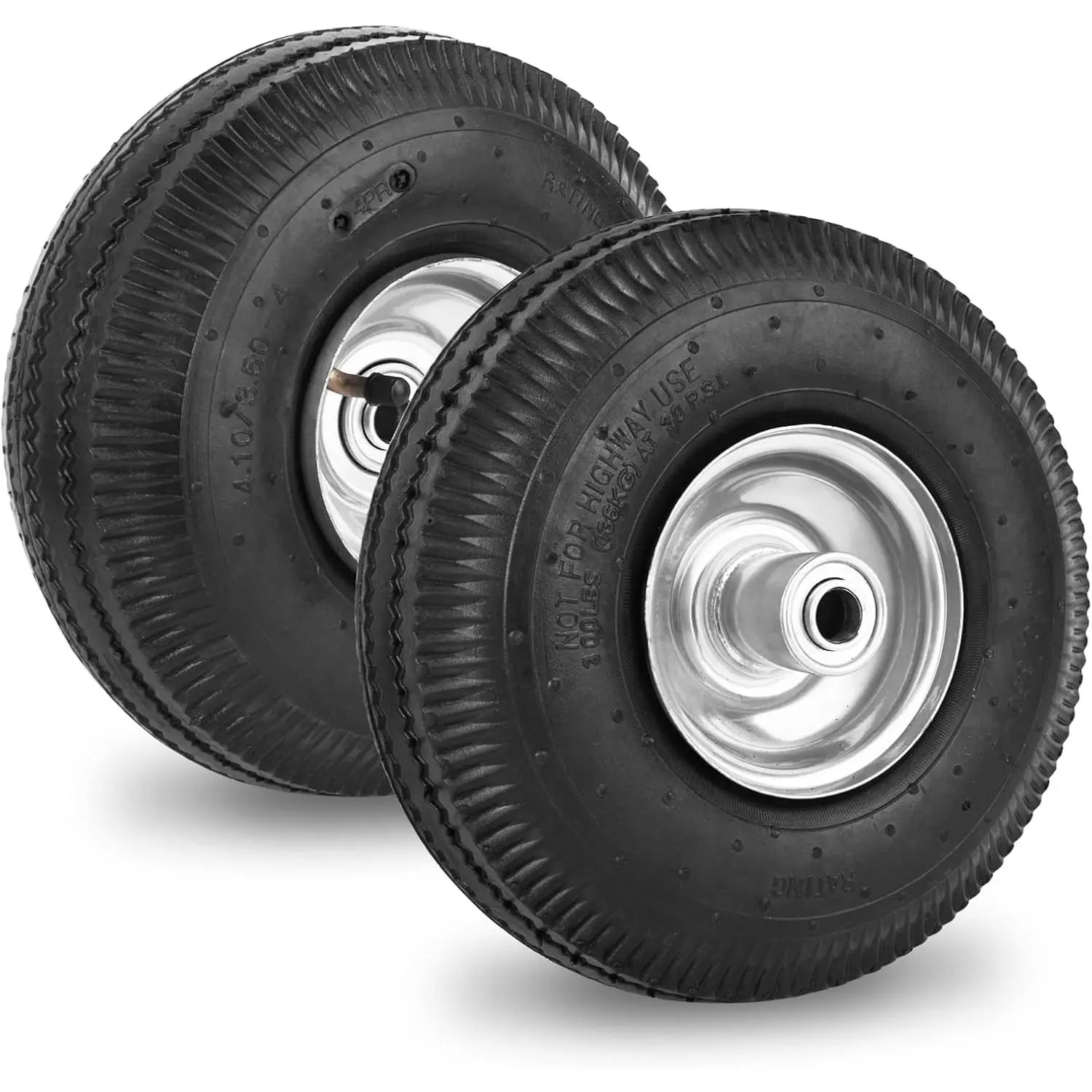 10 Inch Pneumatic Wheel 4.10/3.50-4 Tire, 10" Pneumatic Wheels with 5/8" Bearings,2.2" Offset Hub for Garden Cart, Hand , Lawn Cart, Mower (2 Pack)