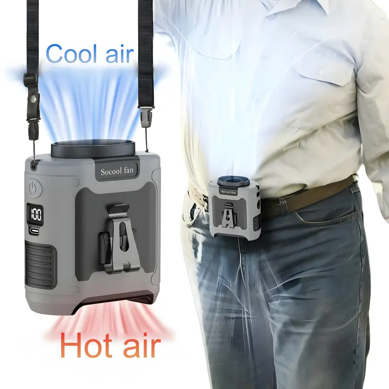 Socool 10000mAh Compact Neck Fan - High Power, Handheld-Compatible, 5-Speed Control, USB Rechargeable, Cooling + Mobile Power Bank Function, Versatile Usage for Outdoor Users, High Power Fan