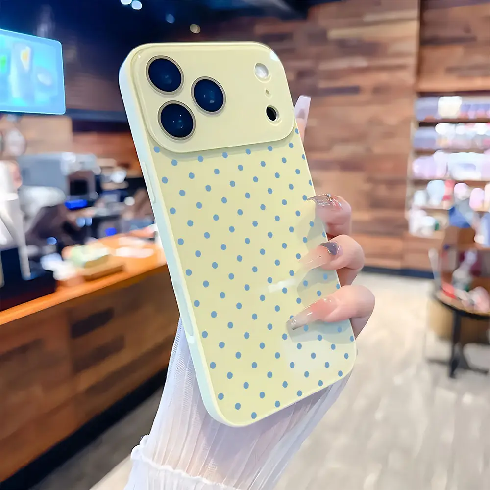 Women's Cute Summer Polka Dot Protective Smartphone Case - Glossy Soft Touch Crystal Casing, Camera Protection, Durable Shockproof Drop Resistance, Cellphone Accessories for iPhone 17 Pro Max,16 Plus,15,14,13,12,11