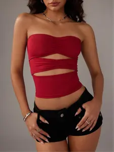Women's Solid Color Hollow Out Tube Top, Fashion Casual Strapless Top for Daily Outdoor Wear, Women Top Clothes for Summer, Womenswear, Bras