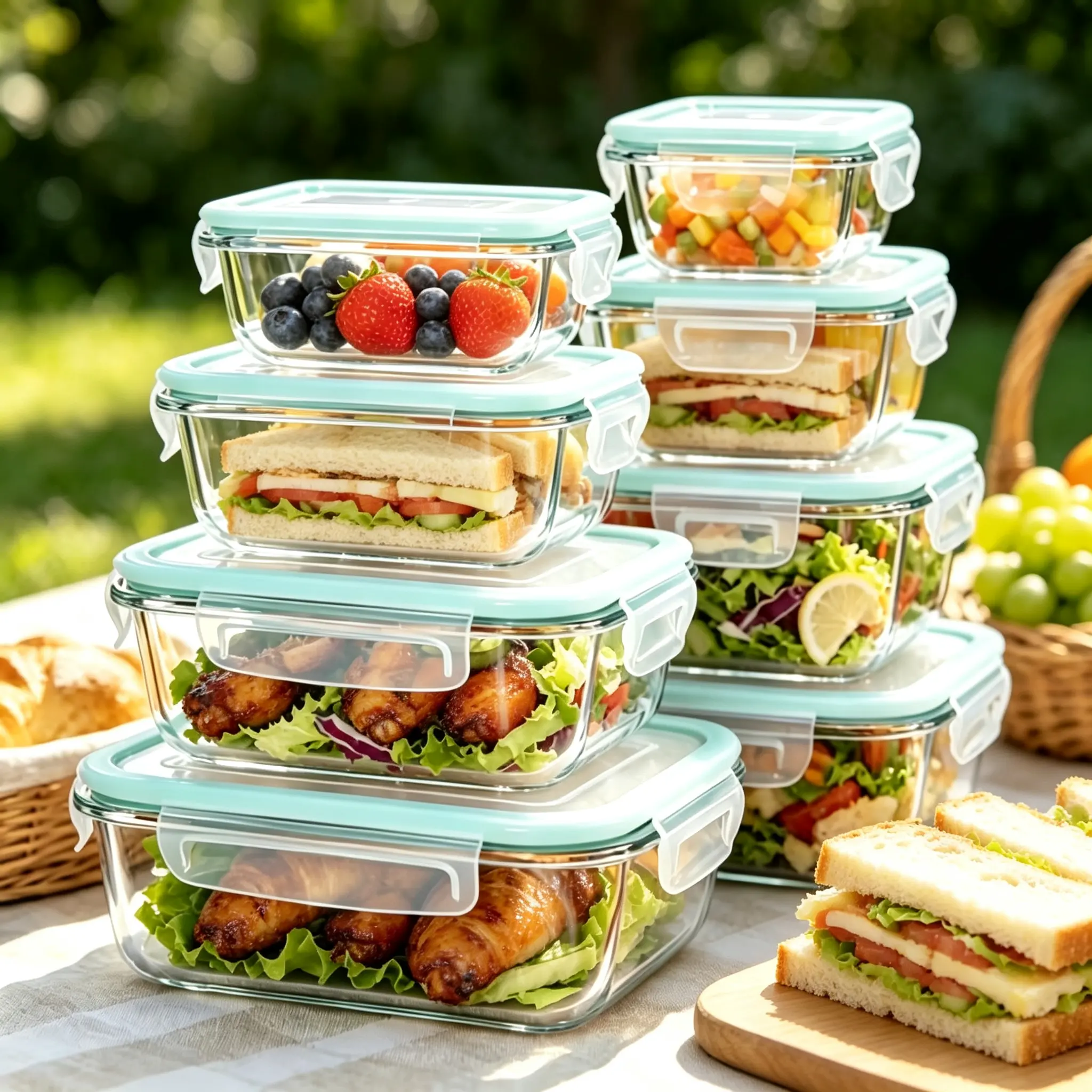8-Pack Glass Food Storage Containers for Kitchen Utensils, Airtight Snap Lids with Removable Locks, Anti-Leak Non-Aluminum Stackable Meal Prep Containers, Microwave Oven Freezer Dishwasher Safe Portable Preserving Solutions