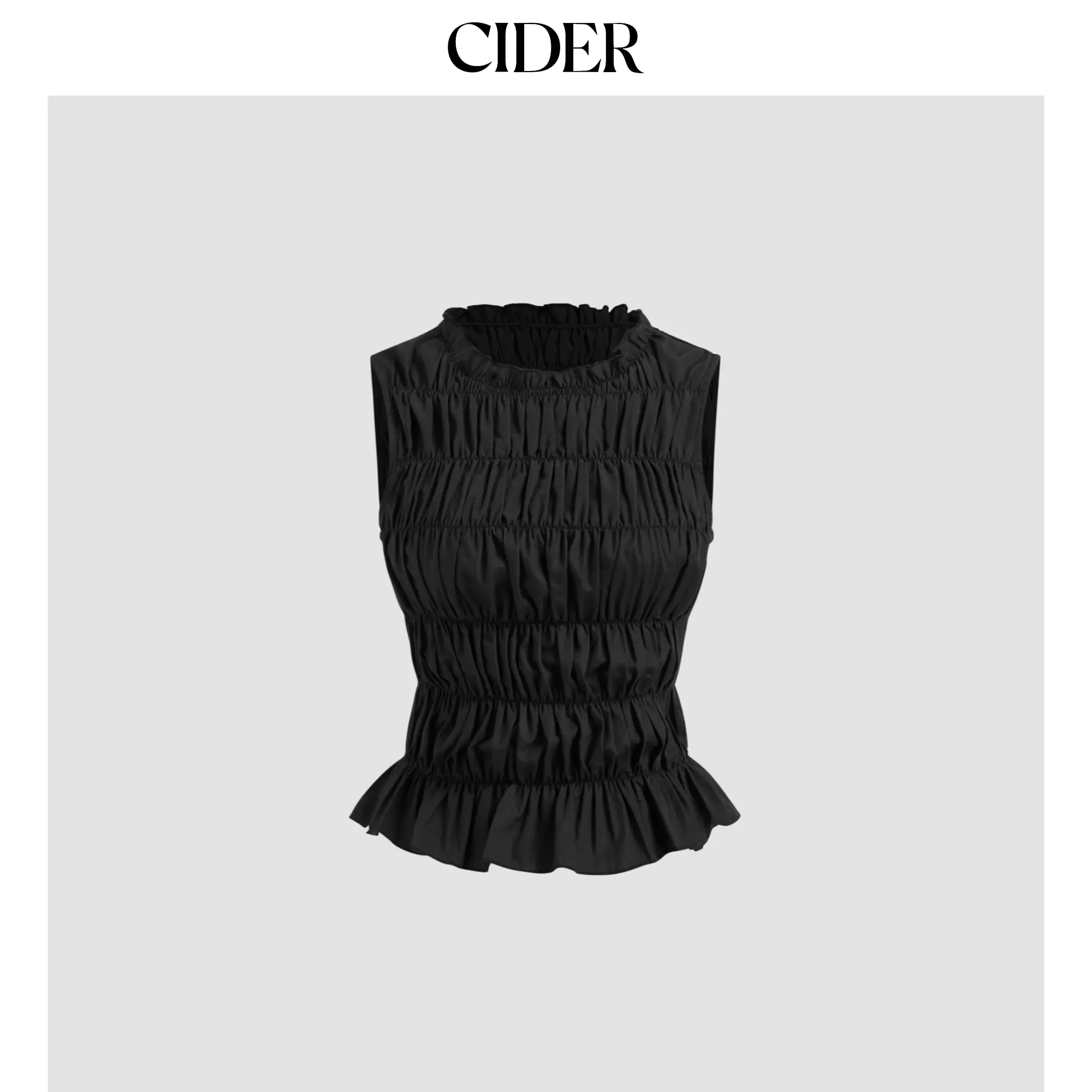 Cider Women's Sleeveless Cotton-Blend Round Neck Shirred Tank Top
