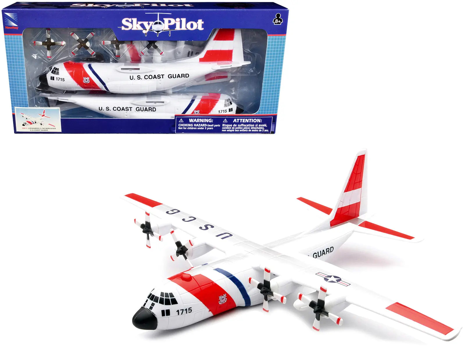 Model Kit Lockheed C-130 Hercules Transport Aircraft White & Red "US Coast Guard" Snap Together Plastic Model Kit by New Ray