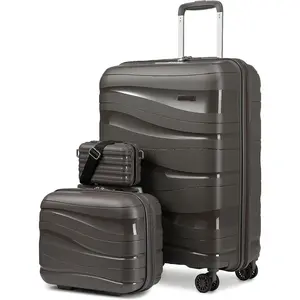 3-Piece Carry-On Luggage Set PP Material Suitcase with Spinner Wheels Hardside TSA Lock(Black)