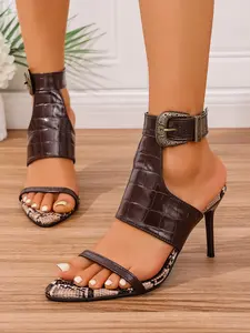 Women's High Heel Shoes, Round Toe Fish Mouth Design, Elastic Knit Upper, Perfect for Work & Casual Wear, Fall Winter Fashion