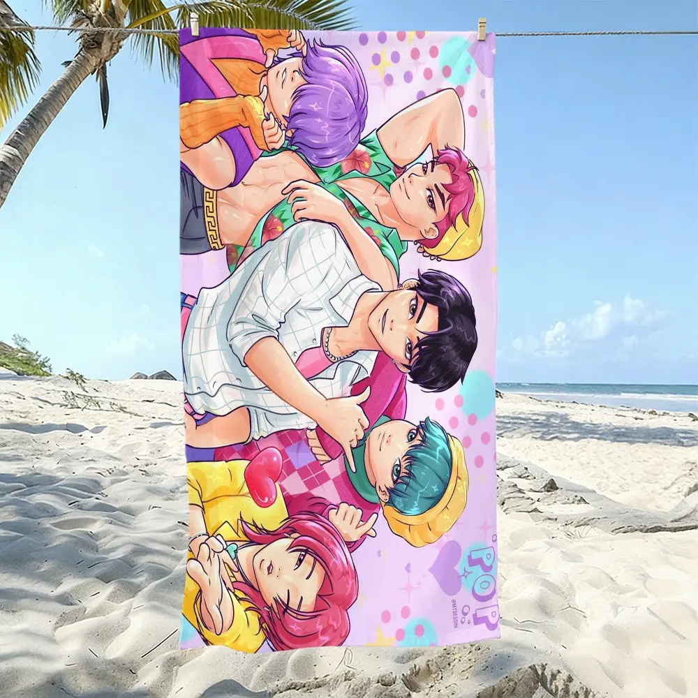 K-Pop Bath Towel with Anime Print, Soft Microfiber, Quick-Dry and Absorbent, Ideal for Beach, Pool, Bathroom, Perfect Gift for Fans