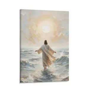 Jesus Walking on a Sea of ​​Flowers Canvas Poster, Jesus Walking on Water Canvas Poster, Jesus Embracing a Woman Poster, Christ Poster, Wall Art Decor