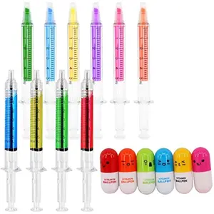 4 Syringe Pens + 6 Pill Pens + 6 Syringe Highlighters Fluorescent Watercolor Pen (16 PCS)